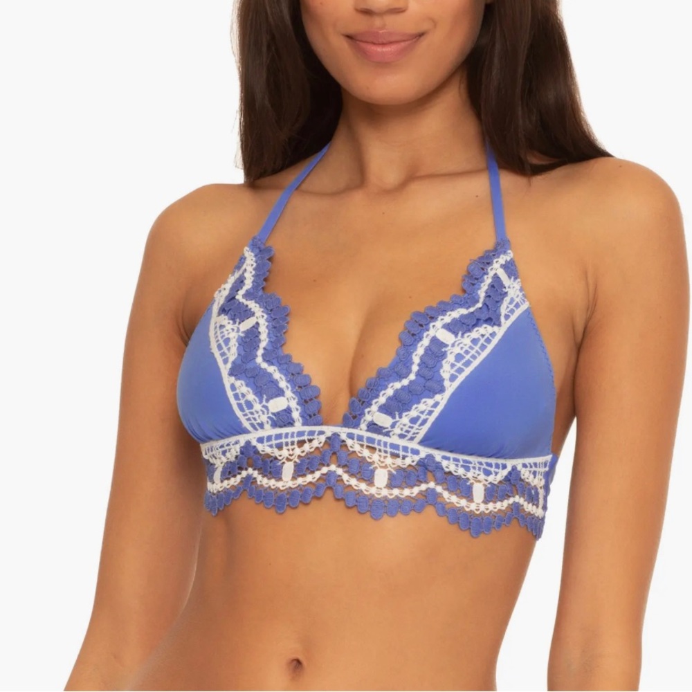 Becca Delilah Crochet Trim Halter Bikini Top SZ M